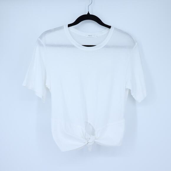 A.L.C. Tops - A.L.C Tie Front Knot Top White Short Sleeve Supima Cotton Women's S